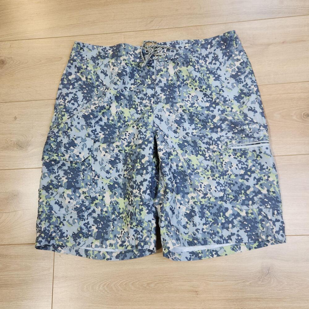 Simms Board Shorts Mens 36 Multicolor Camo Fishing Swim Trunks Solarflex